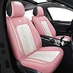 INCH EMPIRE Seat Cover 5 Seats Full Set Universal Fit for Most Vehicle Sedan SUV Truck Pickup Airbag Compatible Synthetic Leather Car Seat Cushion Protector All Weather Adjustable (Pink&White Diamond)