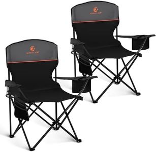 ALPHA CAMP Camping Chair 2 Pack Portable Chair with 3-Can Cooler Folding Chair with Side Pocket and Cup Holder, Collapsible for Camping, Tailgates, Beach, Fishing and Sports,Black,2PC