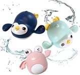 Konstantie Baby & Toddler Bath Wind-up Swimming Toys(Mint Penguin, Pink Frog, Dark Blue Penguin, 3 Packs)