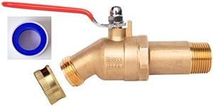 House Mods HMP010 Brass 3/4" MIP Water Heater Drain/Flush Ball valve(Full Port, 2 inch Shank, LF Compliant, 180 Degree Handle, w/Garden Hose Cap and Thread Tape)