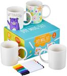 THE TWIDDLERS - Decorate Your Own Mug Set, Paint with Colour Pens - 4 Mugs Arts & Crafts Pottery Kit for Kids and Adults, Personalised Gift for All