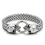 COOLSTEELANDBEYOND Gothic Mens Stainless Steel Skull Franco Link Curb Chain Bracelet with Spring Ring Clasp 8.5 Inches(CA)