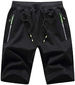JustSun Mens Shorts Casual Workout Shorts with Elastic Waist Zipper Pockets Black Medium