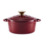 Barbary & Oak BO800250RED Round Cast Iron Casserole Pan with Durable Enamel Interior, 20cm, Bordeaux Red