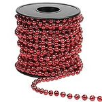 Belle Vous Christmas Bead Garland - 10m Red Xmas Bead Chain for Table Decorations and Christmas Tree Decorations, Jewellery Making, DIY Art & Craft & Party Decor