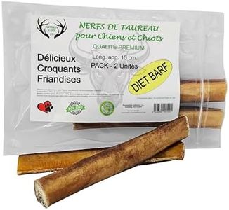 ARTISAN GIFT CO Friandises Naturelles pour Chiens - 100% Viande délicieuse déshydratée, adaptées au régime Barf (60 g, Nerfs de Bœuf 15cm)