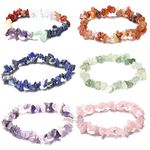 Udewo 6Pcs Men Women 7 Chakra Natural Gemstone Beads Bracelet Colorful Natural Stone Healing Crystals Bracelet Irregular Reiki Yoga Bracelet For Anxiety Relief Meditation Prayer Healing Protection