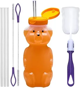 Special Supplies Honey Bear Straw Cup For Baby, 3 Straws, Squeezable Therapy and Special Needs Assistive Drink Container, Spill Proof and Leak Resistant Lid
