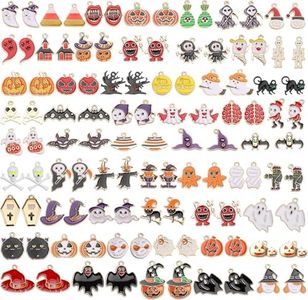 SANNIX 110Pcs 55 Styles Halloween Charms for Jewelry Making, Gold Enamel Charms Pendants for Halloween Earring Bracelet Necklace Craft Making
