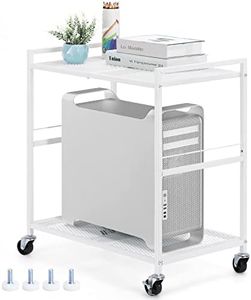 YBING Computer Tower Stand White PC Tower Stand 2 Tier CPU Holder Stand with Wheels Metal Mobile Computer Tower Cart Rolling PC Stand Floor for Fax Home Office