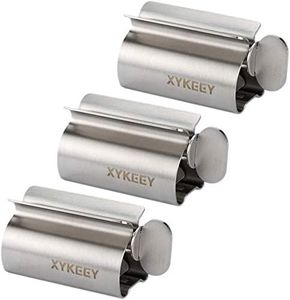 Toothpaste Tube Squeezer - Set of 3 Toothpaste Squeezer Rollers, Metal Toothpaste Tube Wringer Seat Holder Stand XYKEEY (Sliver)