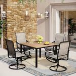 MFSTUDIO 5 Pieces Patio Dining Sets,Outdoor Furniture Set Including 1x 42 Square Wood-Like Table and 4 Sling Dining Swivel Chairs Metal Dining Set for Backyard,Garden,Deck