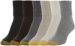 Gold Toe Women's Six-Pack Turn Cuff Socks, Vapor Blue, Bone, Oyster, Shale, Chocolate, Black, Shoe Size: 6-9