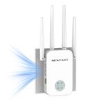 NEWFAST WiFi Range booster 1200Mbps 5GHz&2.4GHz WiFi Booster Range Extender, 4x3dbi High Gain Antennas, Dual Band Wireless Access Point, Internet Booster Hotspot with 360° Coverage, UK Plug