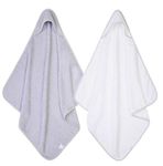 2 x Hooded Baby Towel Soft 100% Cotton Bath Wrap Pack of Two Towels, Grey & White