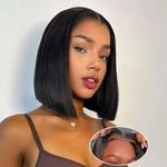 Eool Real Glueless Bob Human hair wig For Black Women,Straight 9X6 Human Hair Wig Pre Plucked Pre Cut,200% Density Wear And Go Real Glueless Wig Human Hair Can be dyed and Bleached 12 Inch