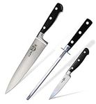 KUMA Chef Knife Set (3 items) - Razor Sharp Out The Box - 8 Inch Chef's Knife for Carving, Slicing, Chopping - Great Ergonomic Handle - Kitchen Knives Chef's Knife + Paring Knife + Honing Rod
