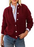 PRETTYGARDEN Women's Knit Cardigan Sweaters Casual Long Sleeve Open Front Button Up Ribbed Fall Sweater Jackets (Wine Red,Large)