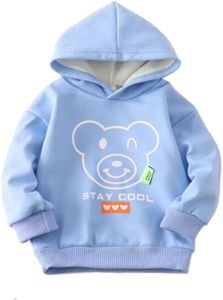 Bold N Elegant Cartoon Bear in Hood Print Kids Full Sleeve Warm Thick Fur Fleece Winter Tshirt Sweatshirt Hoodie for Infant Toddler Baby Boy & Girl (6-12 Months, Blue)
