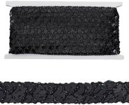 OLYCRAFT 14 Yard Black Sequin Trim 14mm Wide Sequin Roll Metallic 2-Row No-Stretch Sequin Trim Fabric Paillette Ribbon Trim Black Lace Trim for Dress Embellish and Headband Sewing - Black