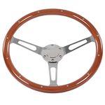 Classic Steering Wheel, 380mm/15in Universal Wood Grain Steering Wheel, Assembly Walnut Grip with 3 Spoke Riveted 6 Hole Universal Car Modification Vintage Car Retro Solid Wood Rivet Steering(Brown)