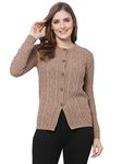 Kalt Women Sweater for Winters Woolen Acrylic Full Sleeve Round Neck Cable Design Cardigan Sweater for Women Winter Woollen Stylish(Light Coffee::Medium)