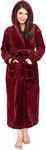 NY Threads Women Fleece Hooded Bathrobe - Plush Long Robe (Medium, Burgundy)