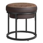 SONGMICS HOME LUIZ Collection - Ottoman Footstool, Round Ottoman, Vanity Chair Stool, Footrest, Reversible Top, Side Table, Minimalist, Steel Frame, Max. Load 660 lb, Walnut Brown ULOM080K01