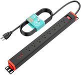 QBA 8 Outlets Metal Power Strip with 360°Rotating Bracket, PD20W USB-C Mountable Power Strip, 6FT Extension Cord, Heavy Duty Industrial Power Strip for Work Bench Garage Shop, Black