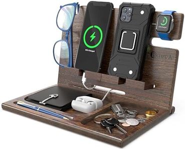 Cell Phone Stand Watch Holder. Men Wireless Device Dock Organizer Wood Mobile Base Nightstand Charging Docking Station. Women Accessories Wooden Storage. Funny Bed Side Caddy Valet Happy Birthday Gift