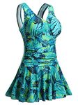 MiYang Women's Plus-Size Flower Printing Shaping Body One Piece Swim Dresses Swimsuit Green Leaf Printed X-Large (US 16-18)