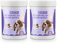 HICC PET Dog Ear Wipes Finger 100 Count Dog Ear Cleaner Wipes for Dogs & Cats, Dog Ear Infection Treatment to Relieve Ear Itching & Inflammation, Remove Ear Wax, Dirt, Smelly - Unscented