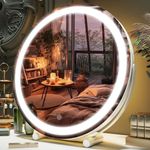 Vierose 18 Inch Large Vanity Mirror with Lights, Round LED Makeup Mirror, Light Up Mirror Makeup Mirror with Lights for Bedroom Tabletop, Smart Touch Control 3 Colors Dimmable, 360° Rotation (White)