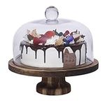 Gala Houseware Clear Glass Cake Stand and Cover with Solid Acacia Wood Base, 10.6 x 11.3 inches, Perfect for Birthdays, Weddings, and Anniversaries, Great for Desserts and Decoration