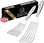 Stainless Steel Fish Spatula Set – 1 Large + 1 Small Metal Spatula for Kitchen, Perfect for Flipping Fish, Pancakes, Eggs & More, Slotted Design, Essential Stainless Steel Kitchen Utensils Set