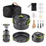 CLUEMART Aluminum Outdoor Camping Cookware Set, Folding Cookset Camping Teapot and Pans Set Equipment,Lightweight Pots, Pans with Mesh Set Bag for Backpacking, Hiking, Picnic