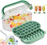 Mini Ice Cube Tray with Lid and Bin -Portable 2 in 1 Ice Cube Trays for Freezer,Silicone Ice Cube Tray Making 26*Square & 28* Sphere Chilling Cocktail Whiskey Tea Coffee 2 Trays 1 Ice Bucket & Scoop