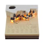 cenryusa Time Piece Calendar - 2025 Desk Calendar With LED Lights - Paper Carving 3D Calendar Notepad Art Craft Gift for Thanksgiving Christmas Housewarming Desktop Decoration (B)