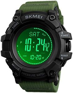 Compass Watch Army, Digital Outdoor Sports Watch for Men Women, Pedometer Altimeter Calories Barometer Temperature Waterproof …, Green, Digital