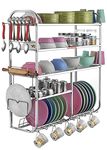L LIVILON Wall Mount Kitchen 5 Shelf Utensils Dish Rack | Stainless Steel Utensil Rack/Stand | Dish Stand/Holder | Kitchen Organizer | Utensils Spoon Plate & Cutlery Stand (31x30x10 Inches)