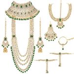 Peora Ethnic Traditional Gold Plated Kundan Studded Dulhan Bridal Jewellery Set with Choker Earrings Maang Tikka Hathphool for Women Girls