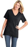 Woman Within Women's Plus Size Perfect Short-Sleeve V-Neck Tee - 2X, Black