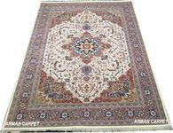 ARMAAN RUGS High Density Export Quality Irani Design Classical Persian Silk Carpet for Your Hall & Living Room 3 X 5 Feet (90x150 cm) Ivory Multi