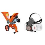 Forest Master FM6DD Wood Chipper 6hp Petrol Self-Feeding, Compact & Portable & JSP Force®8 Half-Mask with PressToCheck™ P3 Dust Filters, Size Medium
