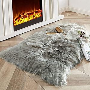 Carvapet Luxury Soft Faux Sheepskin Chair Cover Seat Pad Plush Fur Area Rugs for Bedroom, 2ft x 3ft,Grey