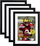 4 Packs Sports Magazine Frames Displays Magazines Measuring 8.5 x 11.25 or 8.25 x 11 inches with Double White Core Matting, Deep Frame Moulding, with Installed Hangers