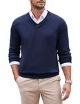 COOFANDY Men's Sweater V Neck Knitted Jumper Regular Fit Pullover Comfort Fit Jumper Casual Business Sweatshirt Winter Sweater Solid Color Knitwear Basic Tops Navy Blue XL