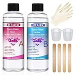 Epoxy Resin Crystal Clear Kit - 18 Oz Epoxy Resin for Art,Jewelry Making,Crafts,Keychain and Various Handicraft Works,with Have 2 pcs Graduated Cups,4 pcs Sticks,1 Pair Rubber Gloves