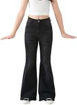 SHENHE Girl's High Waisted Flare Leg Jeans Split Raw Hem Denim Pants with Pockets Black 9Y