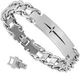 Men's Cross Bracelet, My Dear Dad Husband Son Grandson Bracelets, Stainless Steel Link Bracelet Adjustable Gift Box Included, Stainless Steel